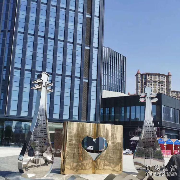街道小提琴雕塑廠家 現(xiàn)代擺件 鏡面不銹鋼小提琴雕塑