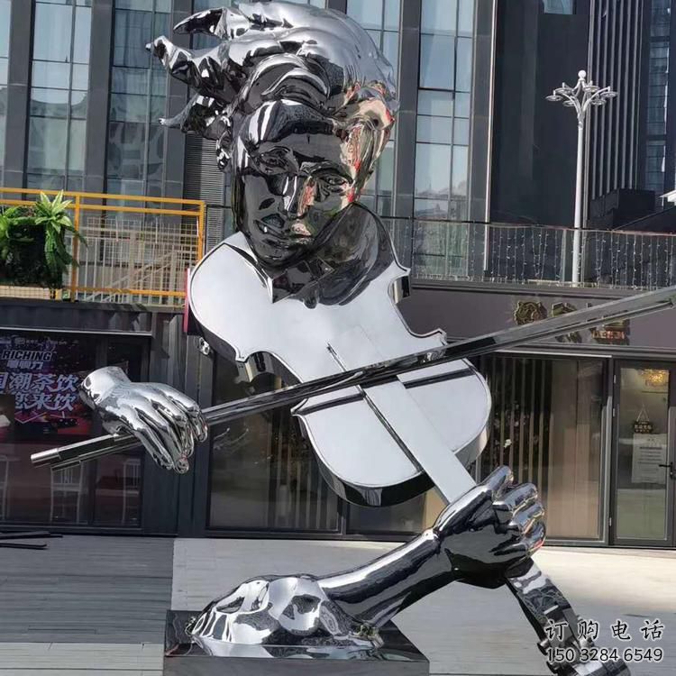 步行街小提琴雕塑廠家 鏡面小品 戶外不銹鋼小提琴雕塑