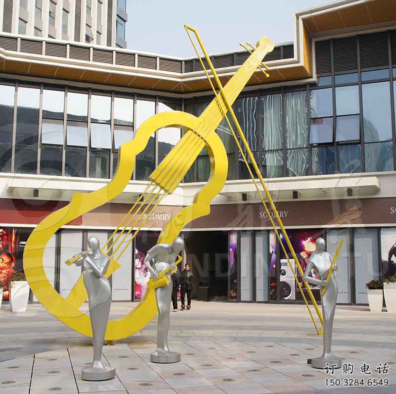 房地產(chǎn)小提琴雕塑廠家 鏤空擺件 烤漆不銹鋼小提琴雕塑