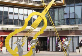 房地產小提琴雕塑廠家 鏤空擺件 烤漆不銹鋼小提琴雕塑