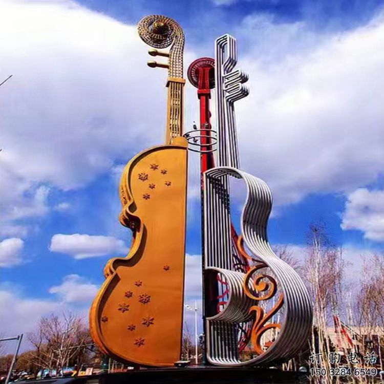 大型吉他雕塑廠家 創意小品 戶外不銹鋼吉他雕塑廠家
