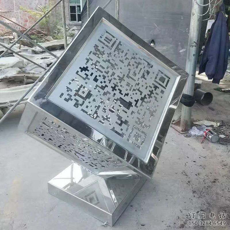 鏡面二維碼雕塑廠家 烤漆擺件 大型不銹鋼二維碼雕塑廠家
