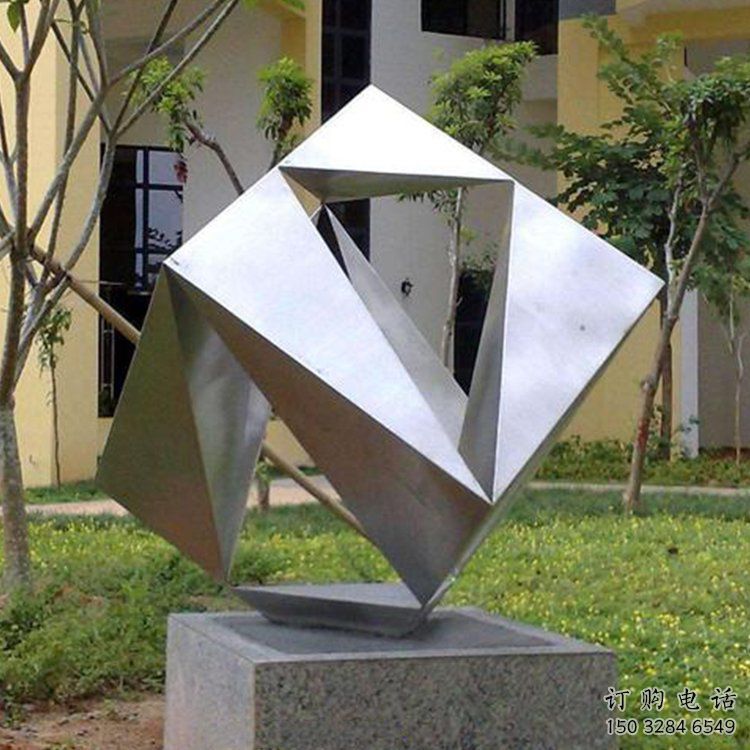 抽象正方體雕塑廠家 公園小品 戶外不銹鋼正方體雕塑
