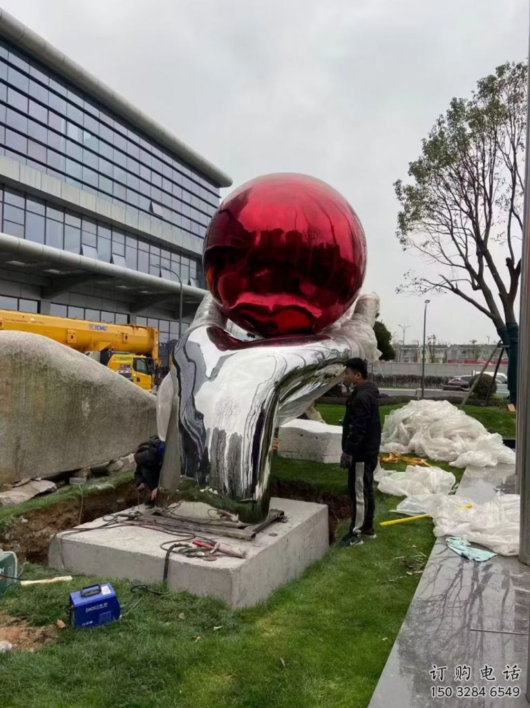 街頭佛手雕塑廠家 大型別墅區擺件 鏡面不銹鋼佛手雕塑廠