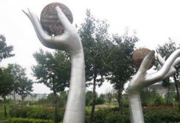 拉絲手掌雕塑廠家 創意擺件 別墅區不銹鋼手掌雕塑廠