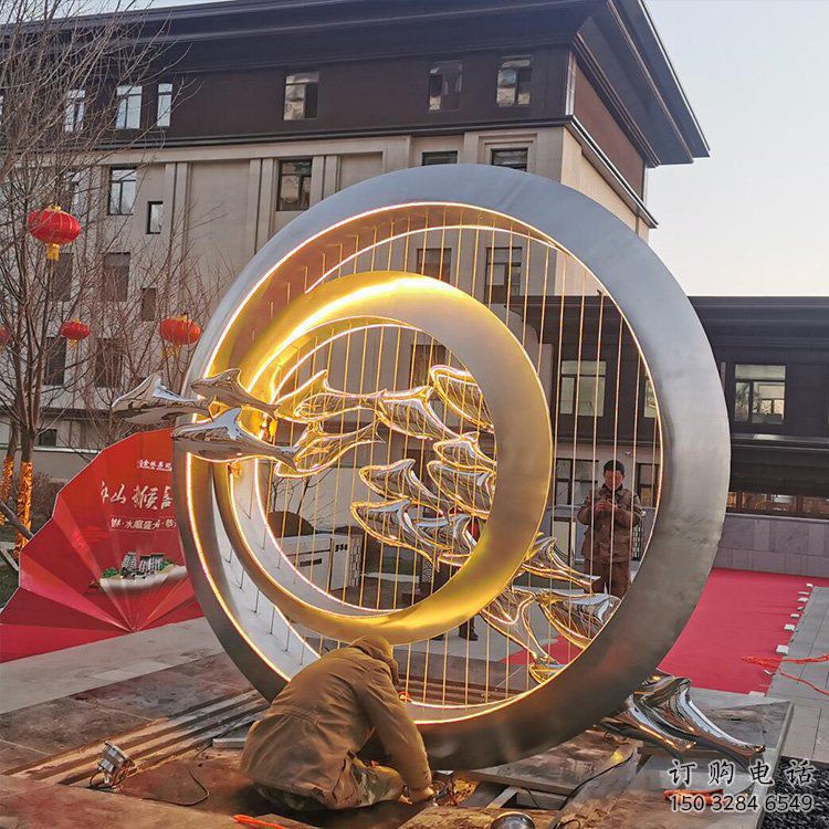 噴漆圓盤雕塑廠家 中式小品 大型不銹鋼圓盤雕塑生產