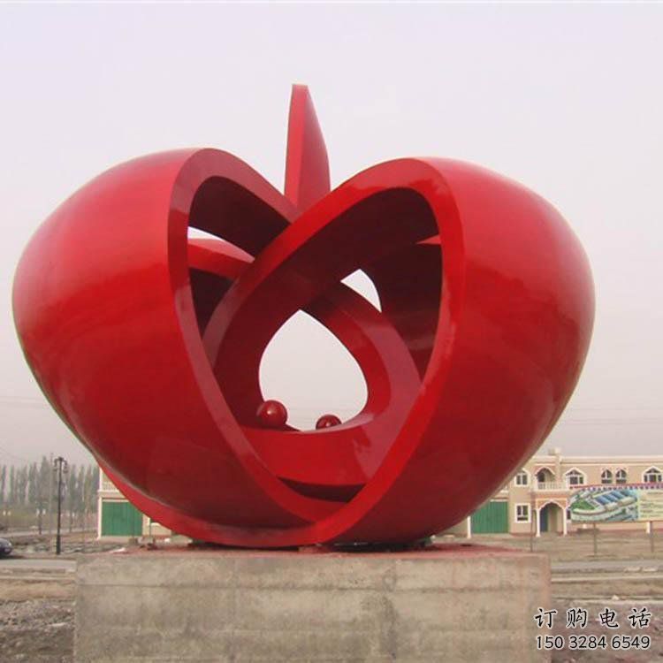異形金蘋果雕塑廠家 現代小品 烤漆不銹鋼金蘋果雕塑廠