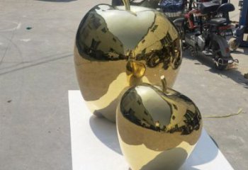 電鍍金蘋果雕塑廠家 園林?jǐn)[件 戶外不銹鋼金蘋果雕塑廠
