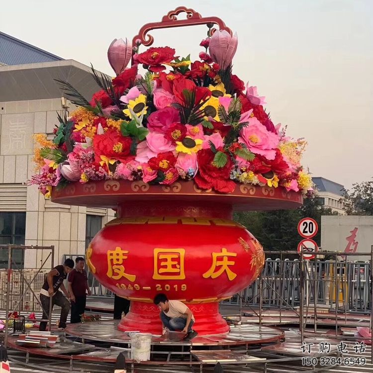 彩繪花籃雕塑廠家 創意擺件 街頭不銹鋼花籃雕塑報價