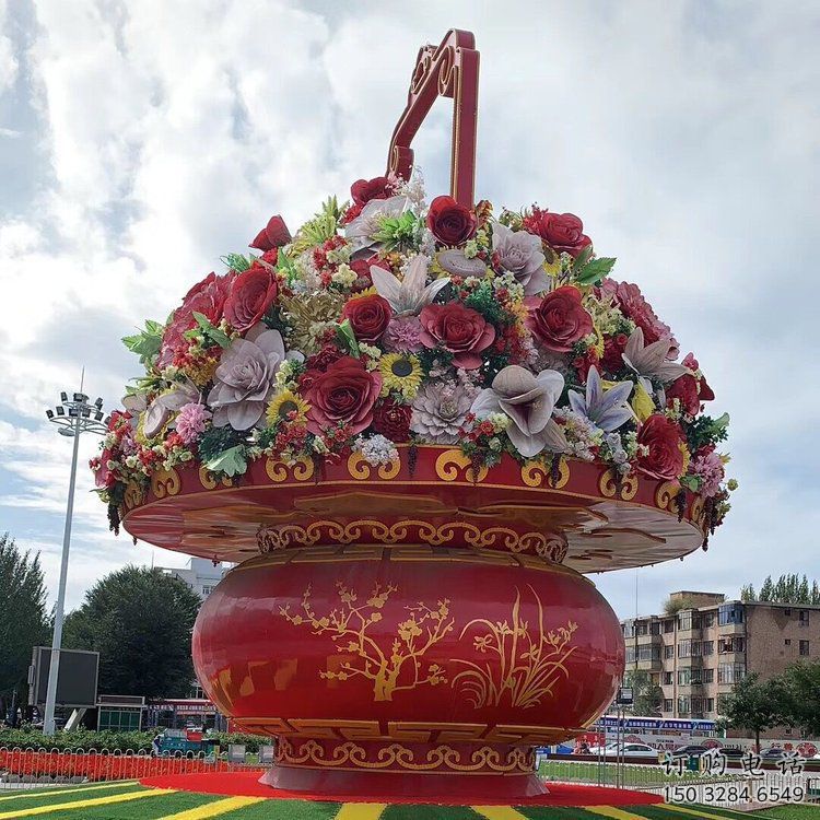 噴漆花籃雕塑廠家 中式小品 抽象不銹鋼花籃雕塑加工