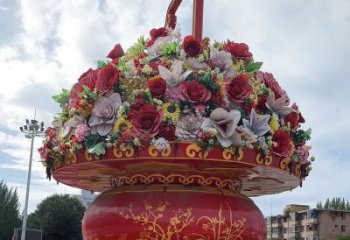 噴漆花籃雕塑廠家 中式小品 抽象不銹鋼花籃雕塑加工