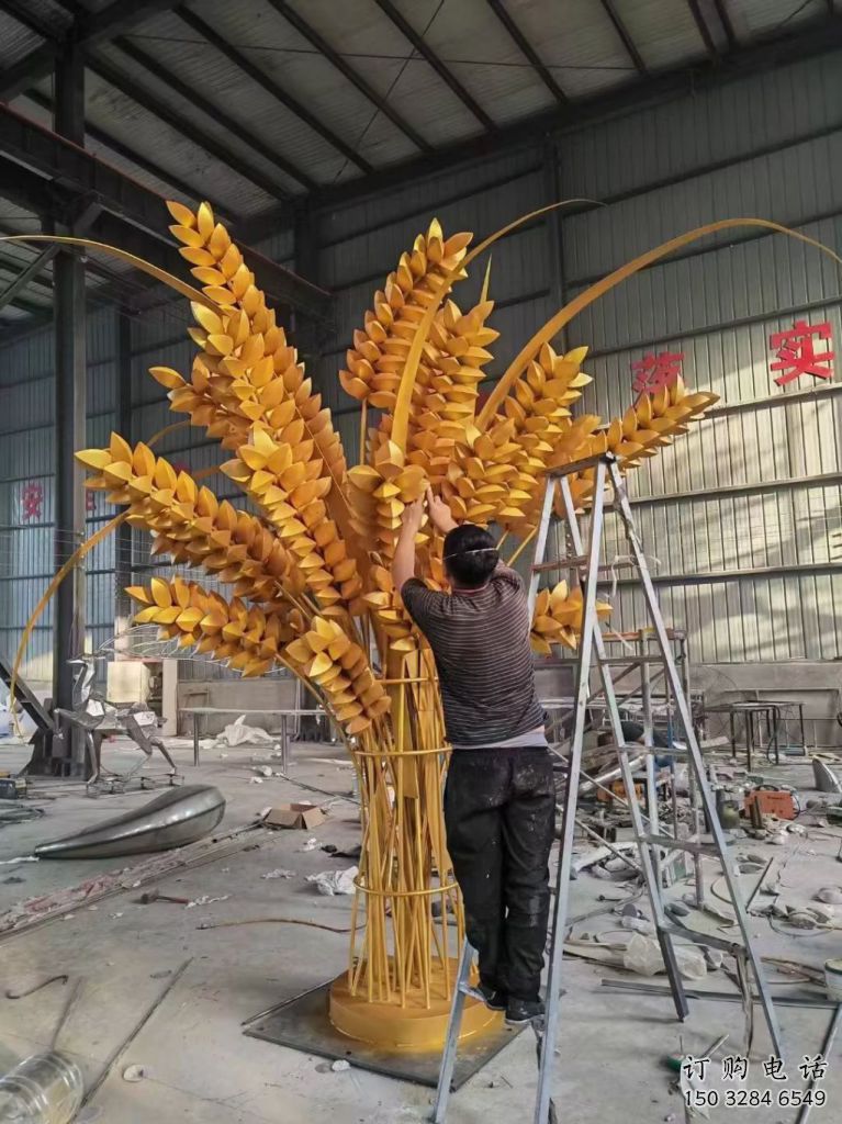 烤漆青稞雕塑廠家 現代小品 戶外不銹鋼青稞雕塑廠