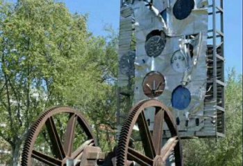 中式齒輪雕塑廠家 仿古小品 游樂場不銹鋼齒輪雕塑廠