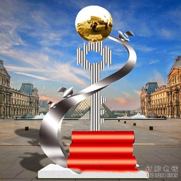 廣場鑰匙雕塑廠家 創意公園小品 拉絲不銹鋼鑰匙雕塑廠