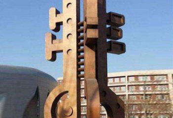 商業街鑰匙雕塑廠家 抽象戶外擺件 幾何不銹鋼鑰匙雕塑廠家