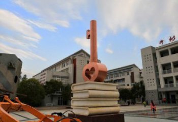 抽象鑰匙雕塑廠家 啞光教育小品 校園不銹鋼鑰匙雕塑生產