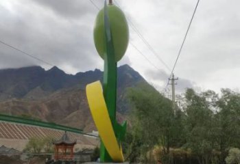 創意青果雕塑廠家 廣場大型小品 公園不銹鋼青果雕塑廠