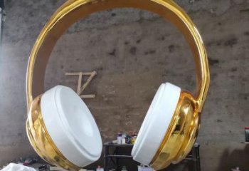 鍍金耳機雕塑廠家 鑄造音樂擺件 現代不銹鋼耳機雕塑廠