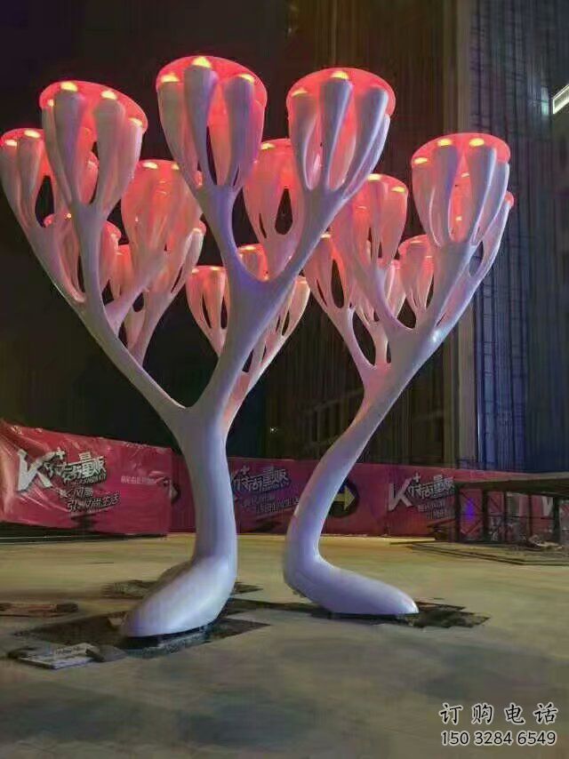 大型花傘雕塑廠家 鍛造發光小品 戶外不銹鋼花傘雕塑定做