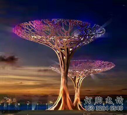 抽象花傘雕塑廠家 現代小品 燈光不銹鋼花傘雕塑廠