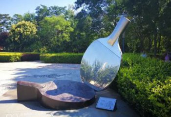 鏡面乒乓球拍雕塑廠家 烤漆大型擺件 不銹鋼乒乓球拍雕塑廠