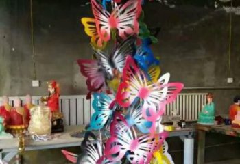 現代蝴蝶樹雕塑廠家 大型別墅區擺件 烤漆不銹鋼蝴蝶樹雕塑廠