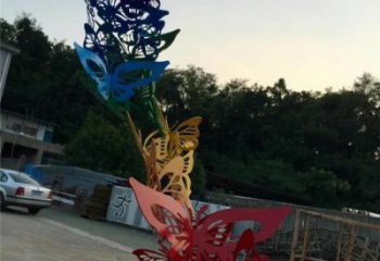 拉絲蝴蝶樹雕塑廠家 鏤空創意擺件 別墅區不銹鋼蝴蝶樹雕塑廠