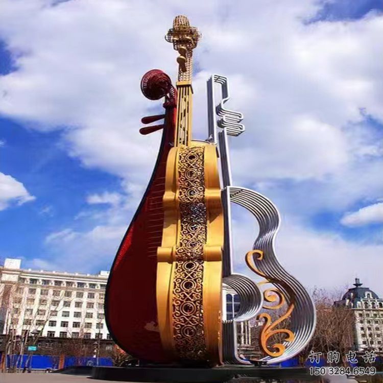 噴漆琵琶雕塑廠家 中式村口小品 現代不銹鋼琵琶雕塑廠