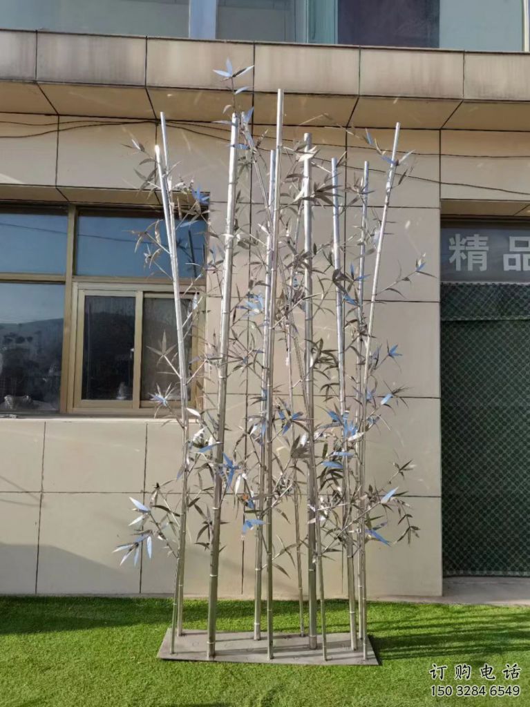 鏡面竹子雕塑廠家 烤漆大型擺件 現代不銹鋼竹子雕塑廠