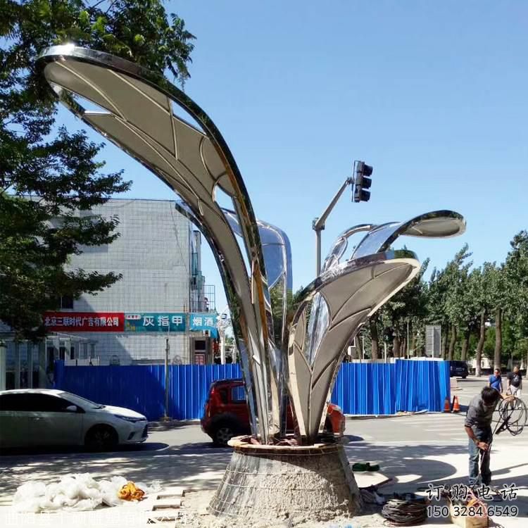 鏡面葉片雕塑廠家 烤漆大型擺件 歐式不銹鋼葉片雕塑廠