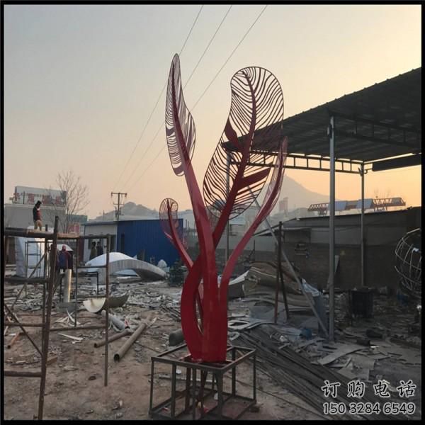 鏤空芭蕉葉雕塑廠家 大型別墅區(qū)小品 戶外不銹鋼芭蕉葉雕塑廠