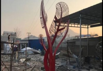 鏤空芭蕉葉雕塑廠家 大型別墅區小品 戶外不銹鋼芭蕉葉雕塑廠