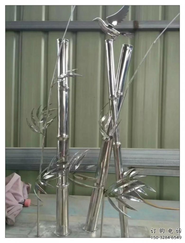 鏡面竹子雕塑廠家 現代大型擺件 創意不銹鋼竹子雕塑廠