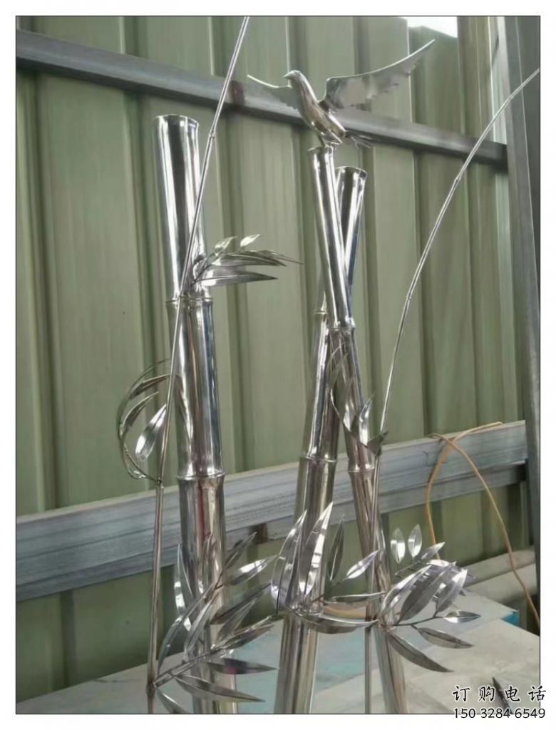 創意竹葉雕塑廠家 鏡面小品 公園不銹鋼竹葉雕塑廠
