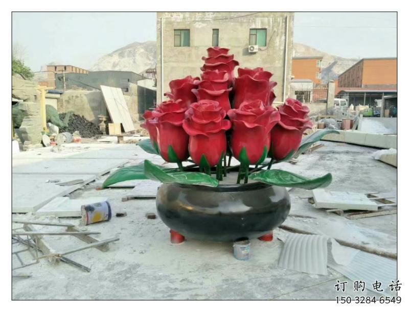 仿真玫瑰花雕塑廠家 現代擺件 烤漆不銹鋼玫瑰花雕塑廠