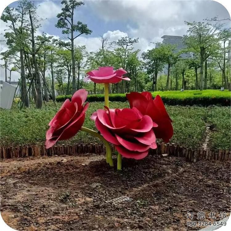 幾何玫瑰雕塑廠家 公園小品 戶外不銹鋼玫瑰雕塑廠