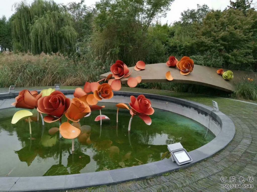 公園玫瑰雕塑廠家 戶外擺件 現代不銹鋼玫瑰雕塑廠