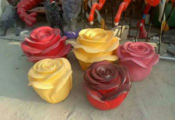 彩繪玫瑰花雕塑廠家 仿真擺件 街頭不銹鋼玫瑰花雕塑廠