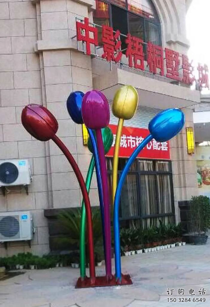 現代郁金香雕塑廠家 大型別墅區擺件 電鍍不銹鋼郁金香雕塑廠