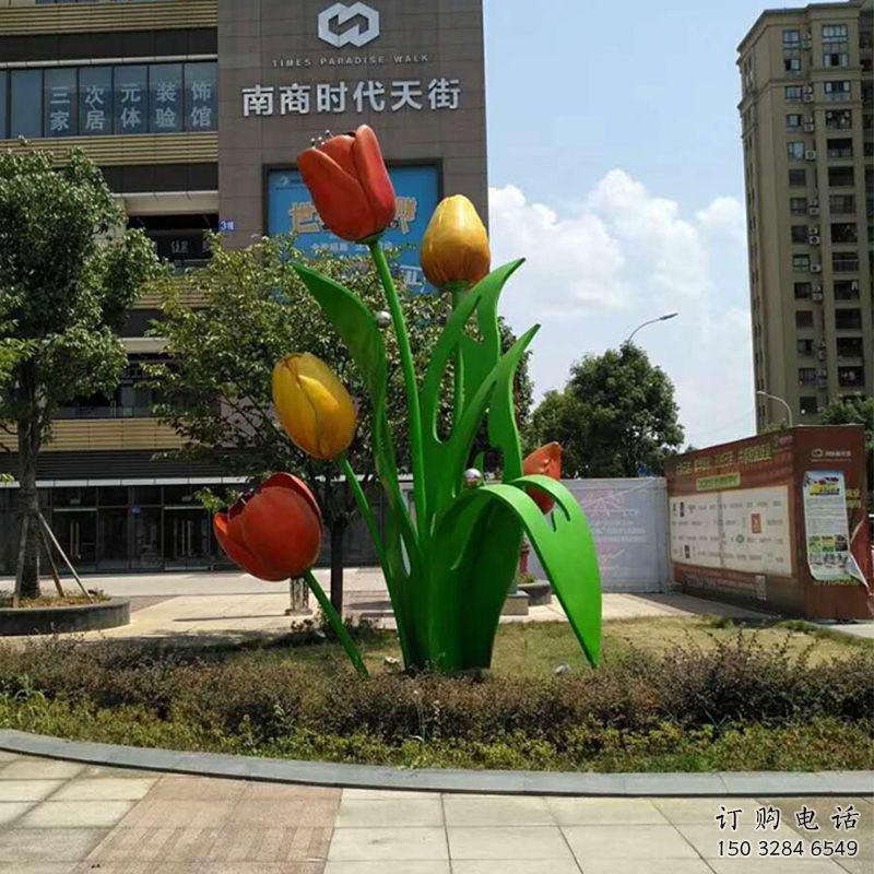 彩繪百合花雕塑廠家 創意擺件 街頭不銹鋼百合花雕塑定制