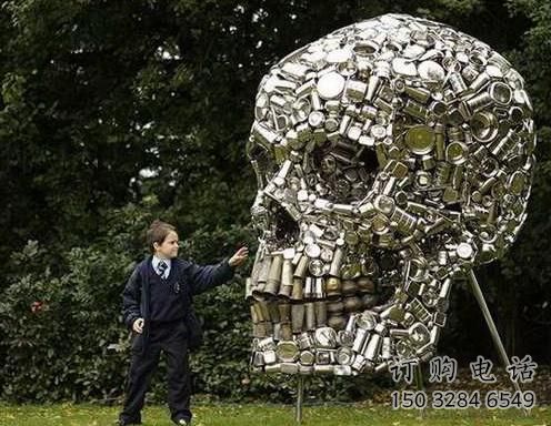 公園骷髏雕塑廠家 戶外擺件 抽象不銹鋼骷髏雕塑廠