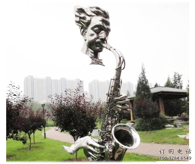 現代薩克斯雕塑廠家 大型別墅區擺件 創意不銹鋼薩克斯雕塑廠