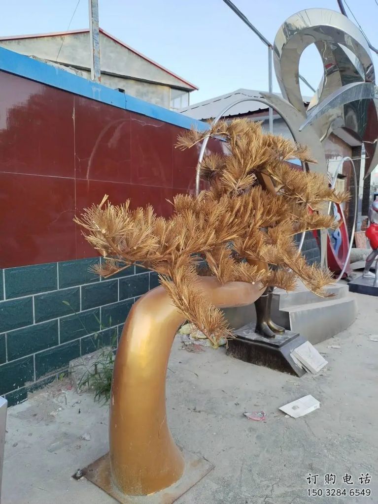 抽象迎客松雕塑廠家 戶外小品 大型不銹鋼迎客松雕塑價格