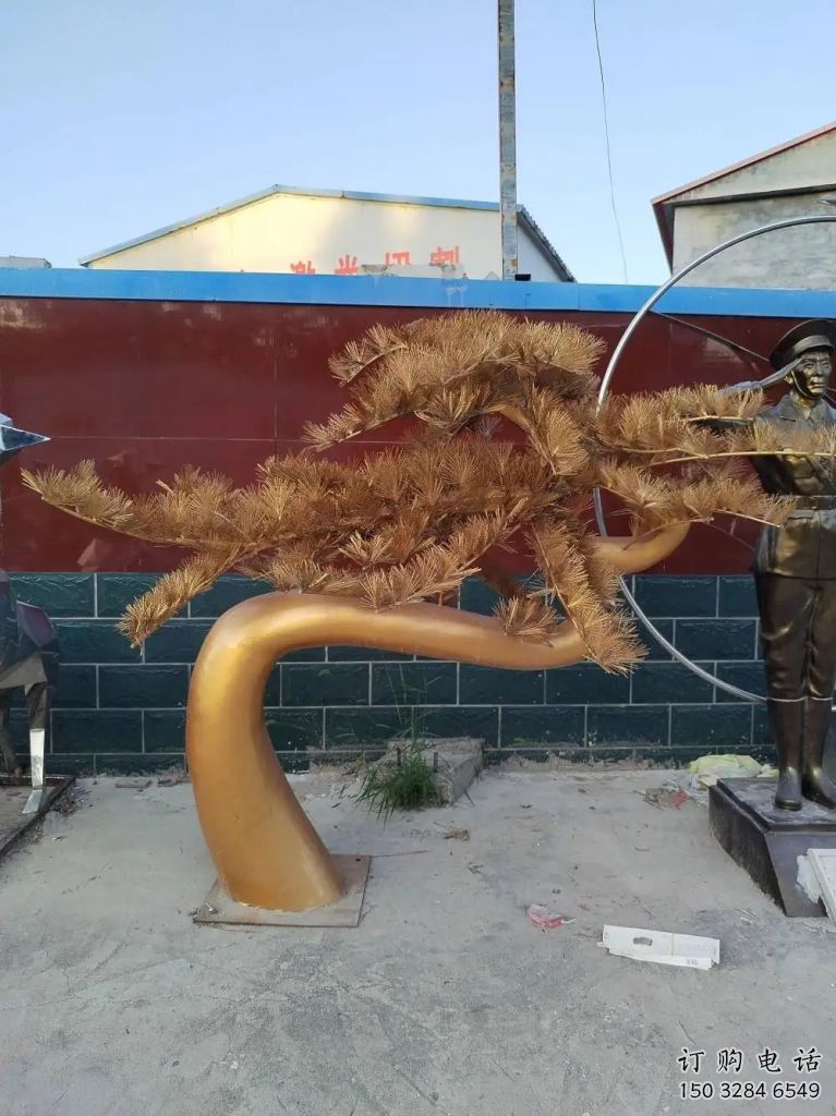 幾何迎客松雕塑廠家 創(chuàng)意小品 仿古不銹鋼迎客松雕塑加工