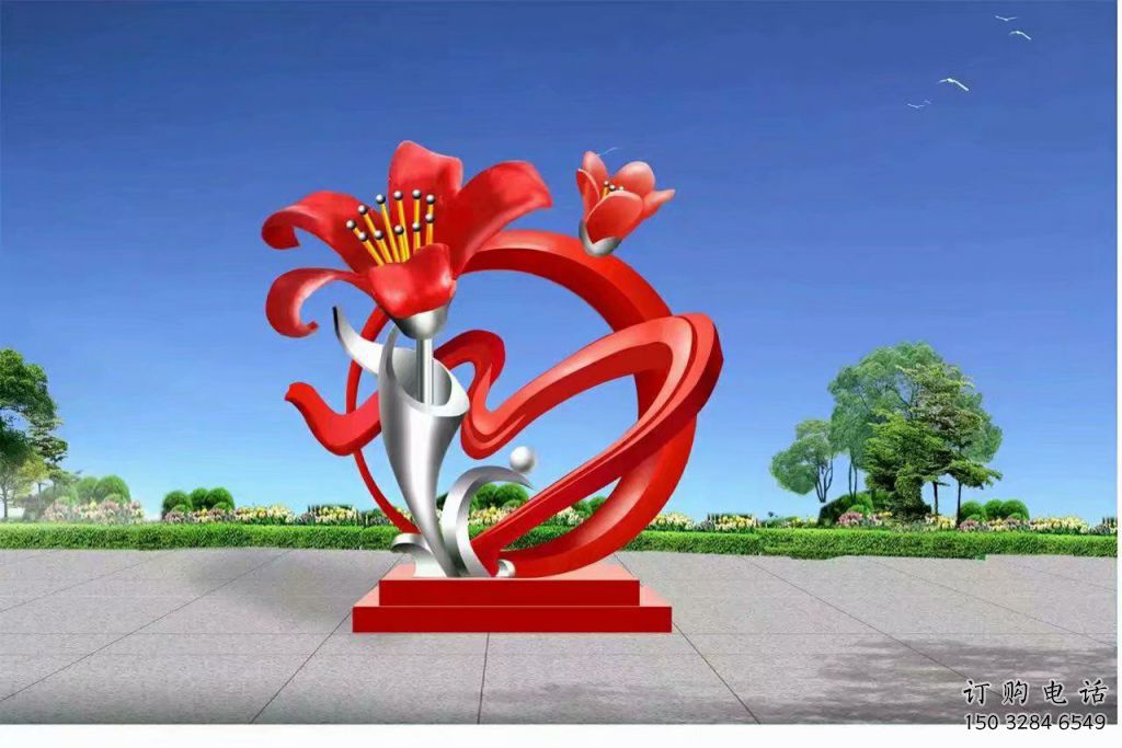 烤漆石榴花雕塑廠家 創意小品 戶外不銹鋼石榴花雕塑廠