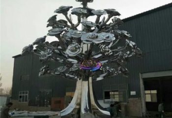 現(xiàn)代大樹雕塑廠家 大型別墅區(qū)擺件 鏡面不銹鋼大樹雕塑廠