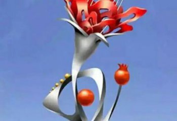 烤漆石榴花雕塑廠家  創(chuàng)意小品 烤漆不銹鋼石榴花雕塑價格