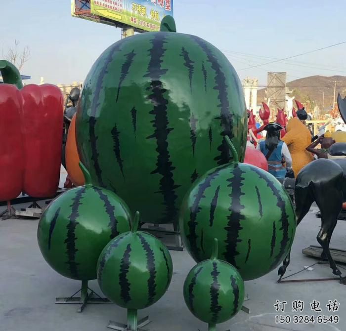 房地產(chǎn)西瓜雕塑廠家 仿真擺件 現(xiàn)代不銹鋼西瓜雕塑廠