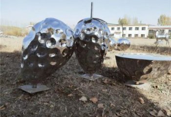 鏡面草莓雕塑廠家 大型擺件 戶外不銹鋼草莓雕塑廠