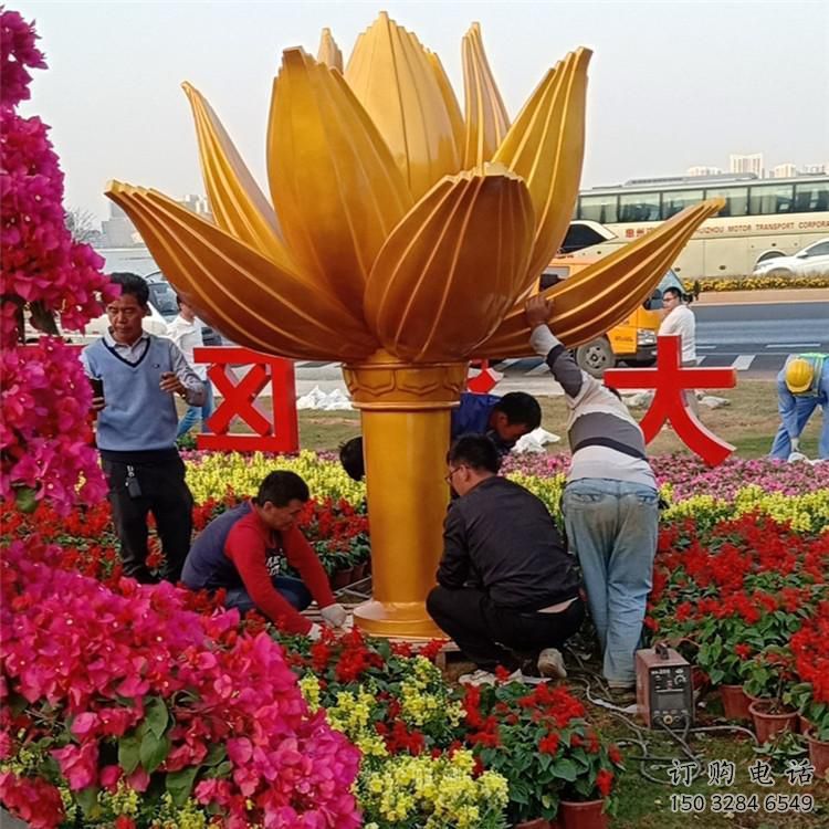 彩繪紫荊花雕塑廠家 烤漆擺件 街頭不銹鋼紫荊花雕塑價格